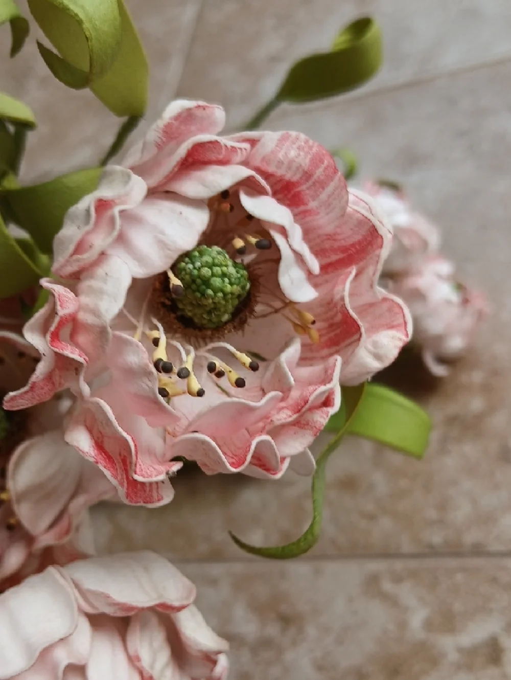 Pale Pink Faux Blossom Flower Bundles with Green Foliage